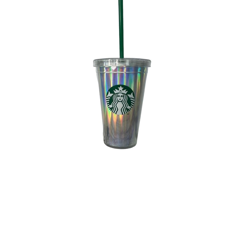 Starbucks 2020 Acrylic Iridescent Silver Rainbow Cold Cup Mermaid Tumbler 16 oz - Picture 1 of 9
